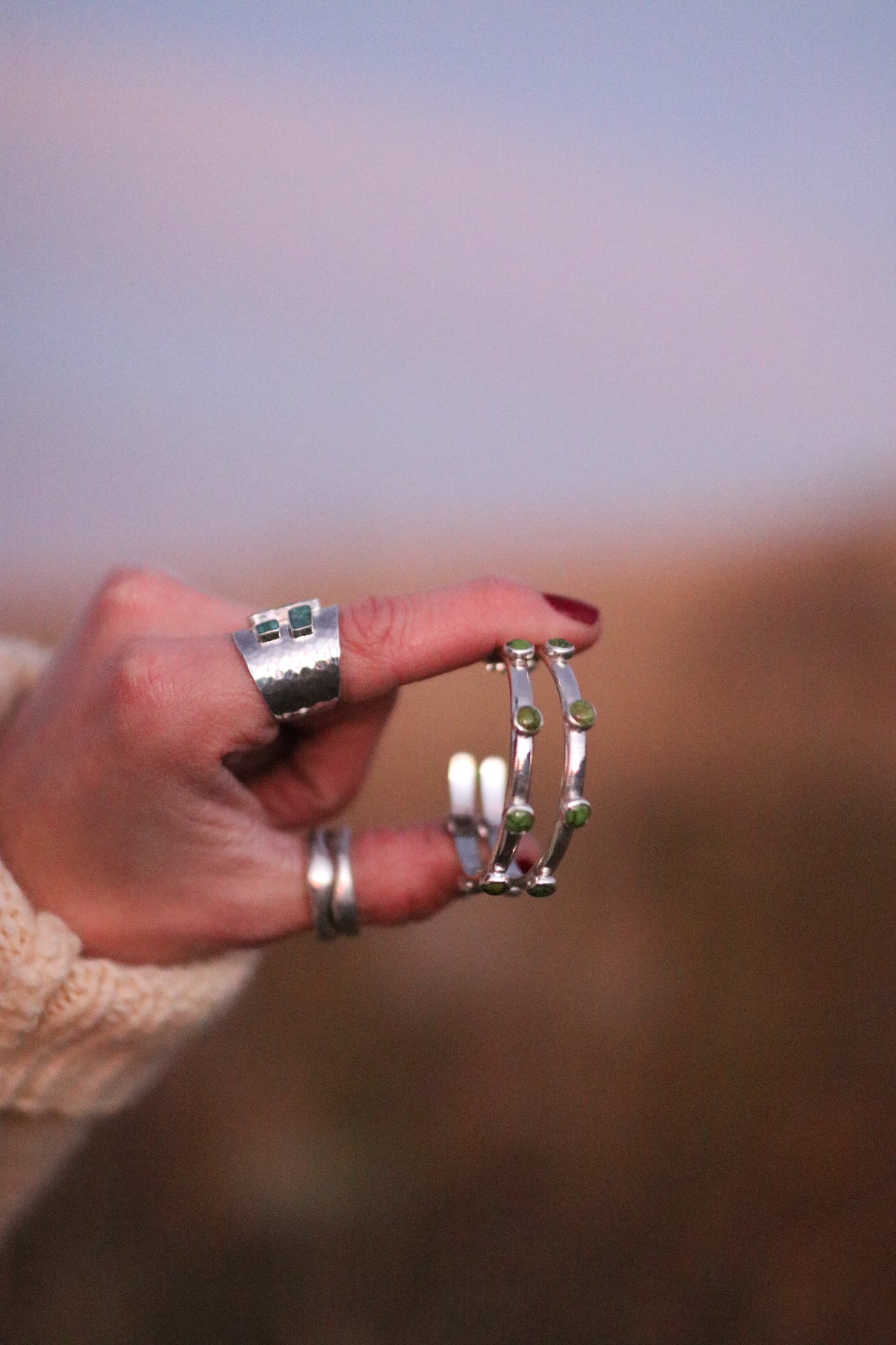 Silver Studded Hoops