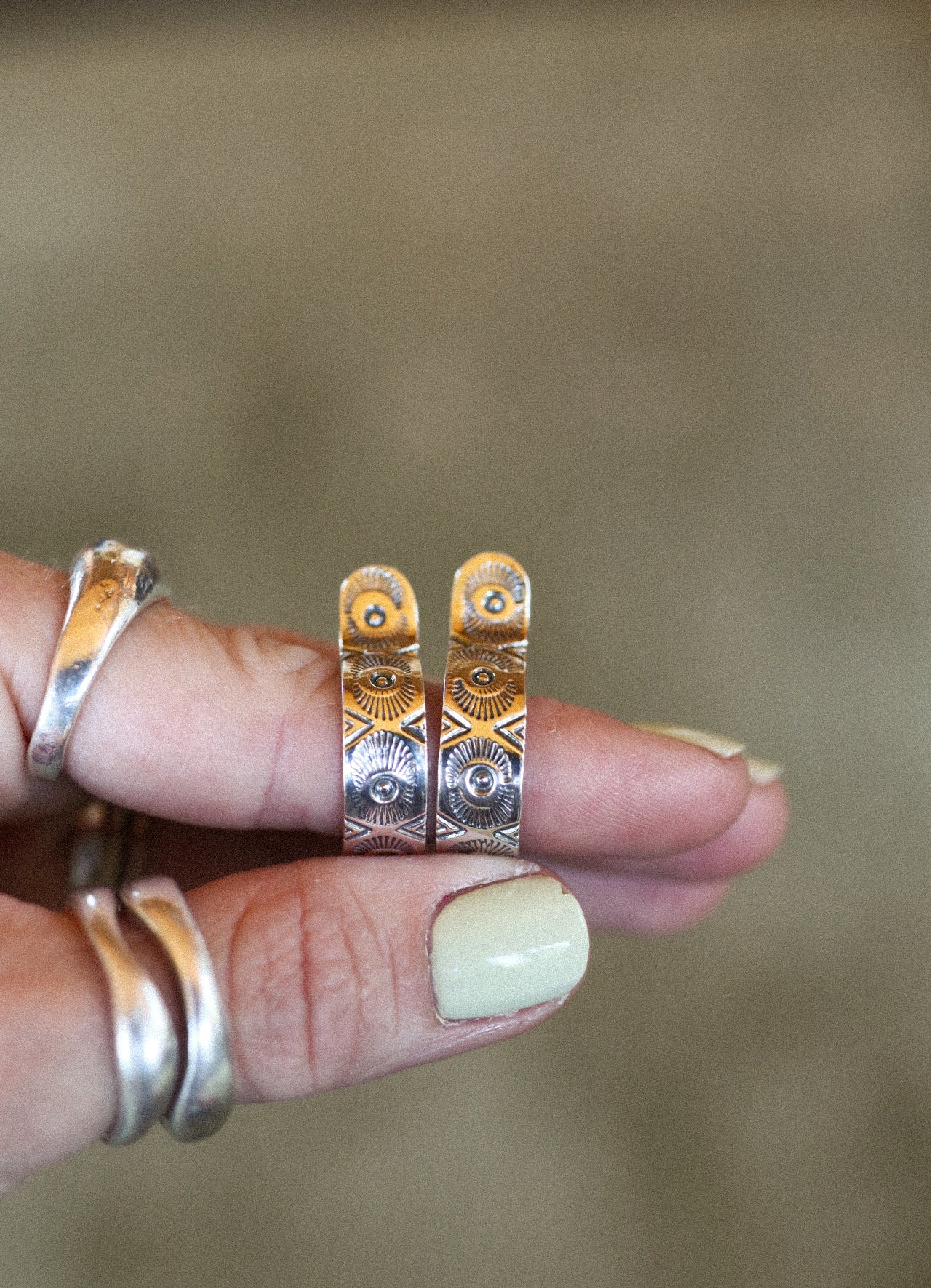 Stamped Huggie Hoops- Made to Order