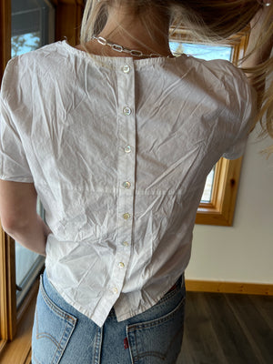 35: White Eyelet Cropped Blouse