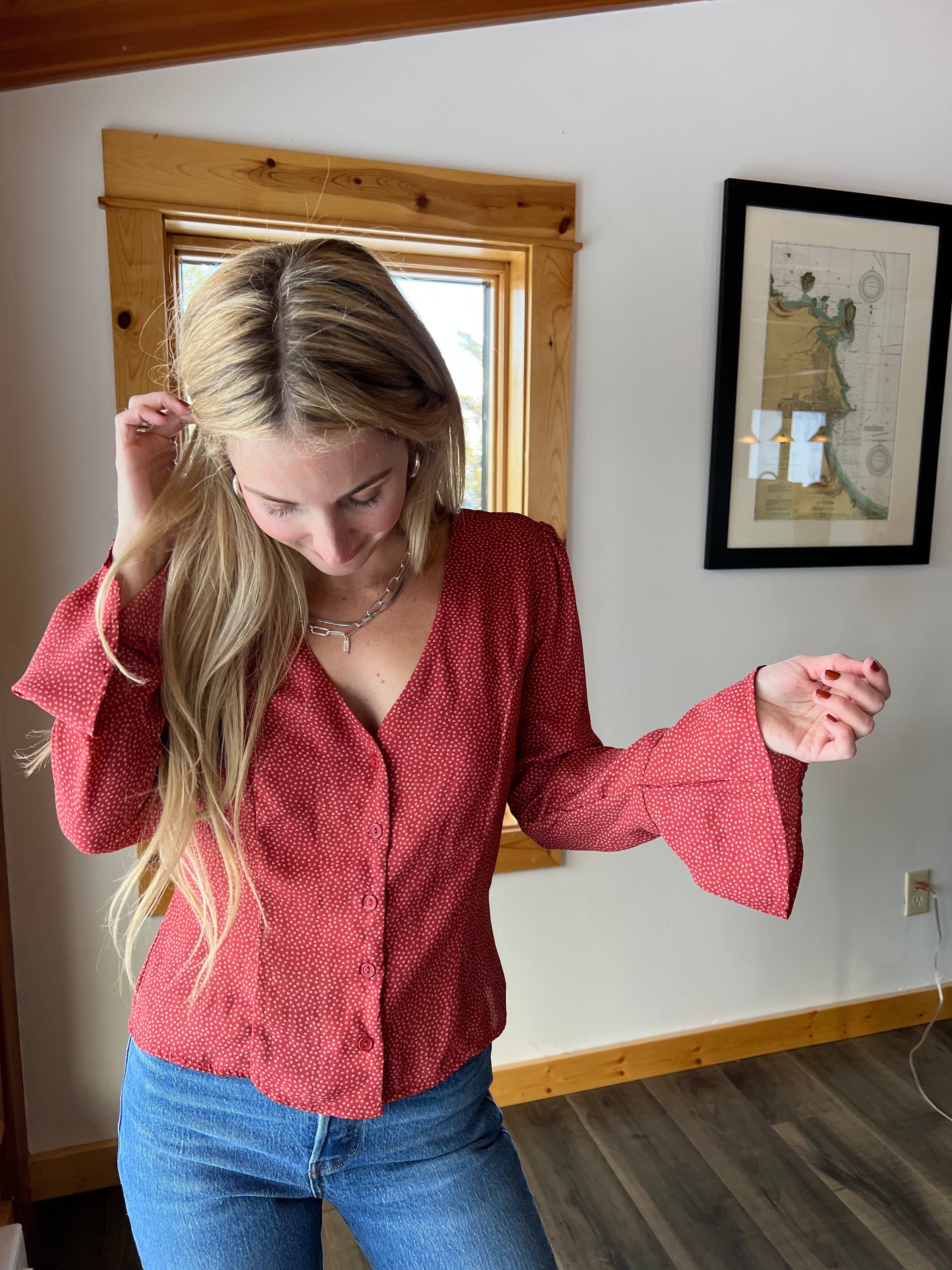 45: Polka Dot Bell Sleeve Top