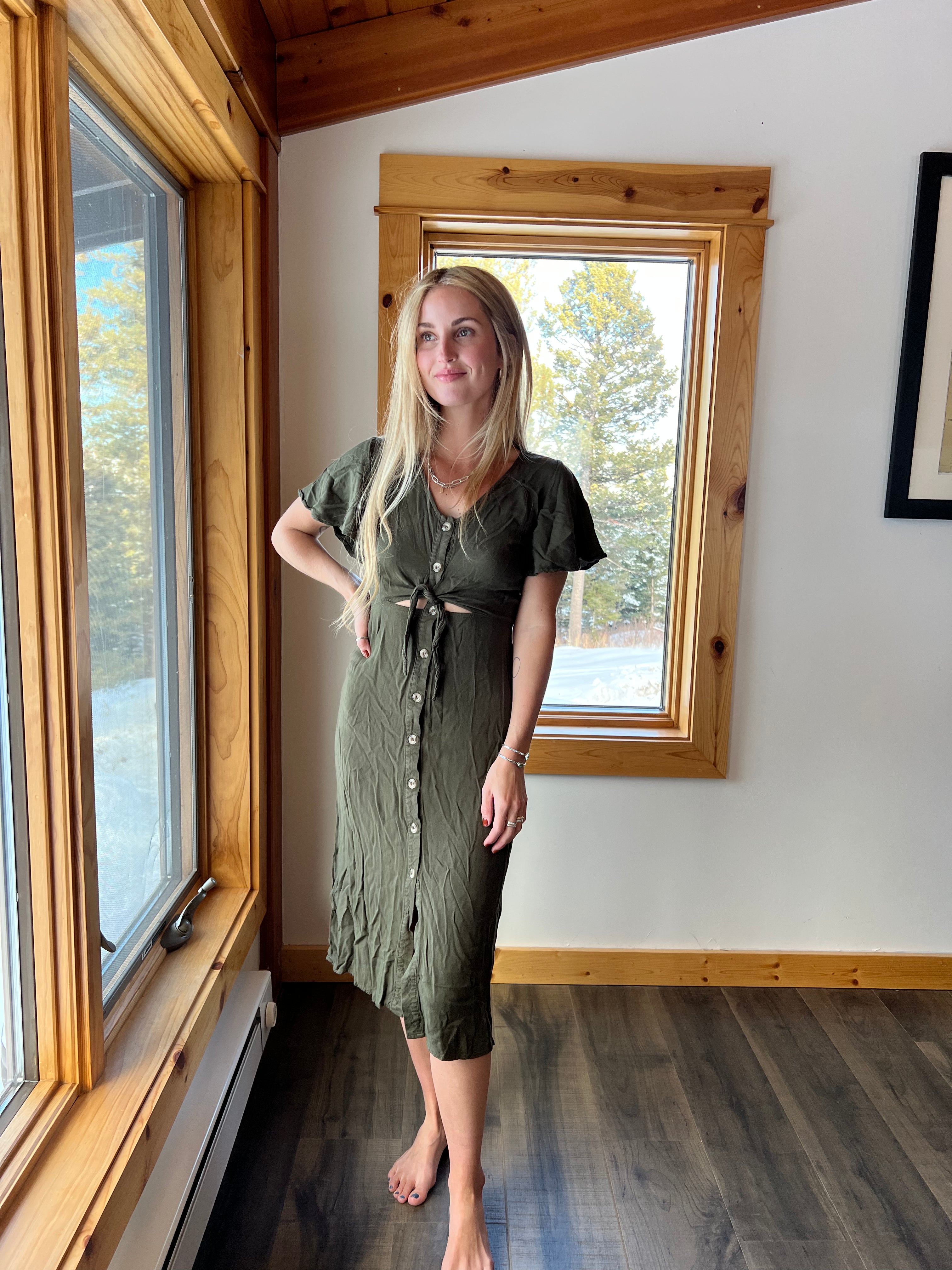 48: Olive Green Cutout Dress
