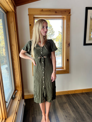 48: Olive Green Cutout Dress