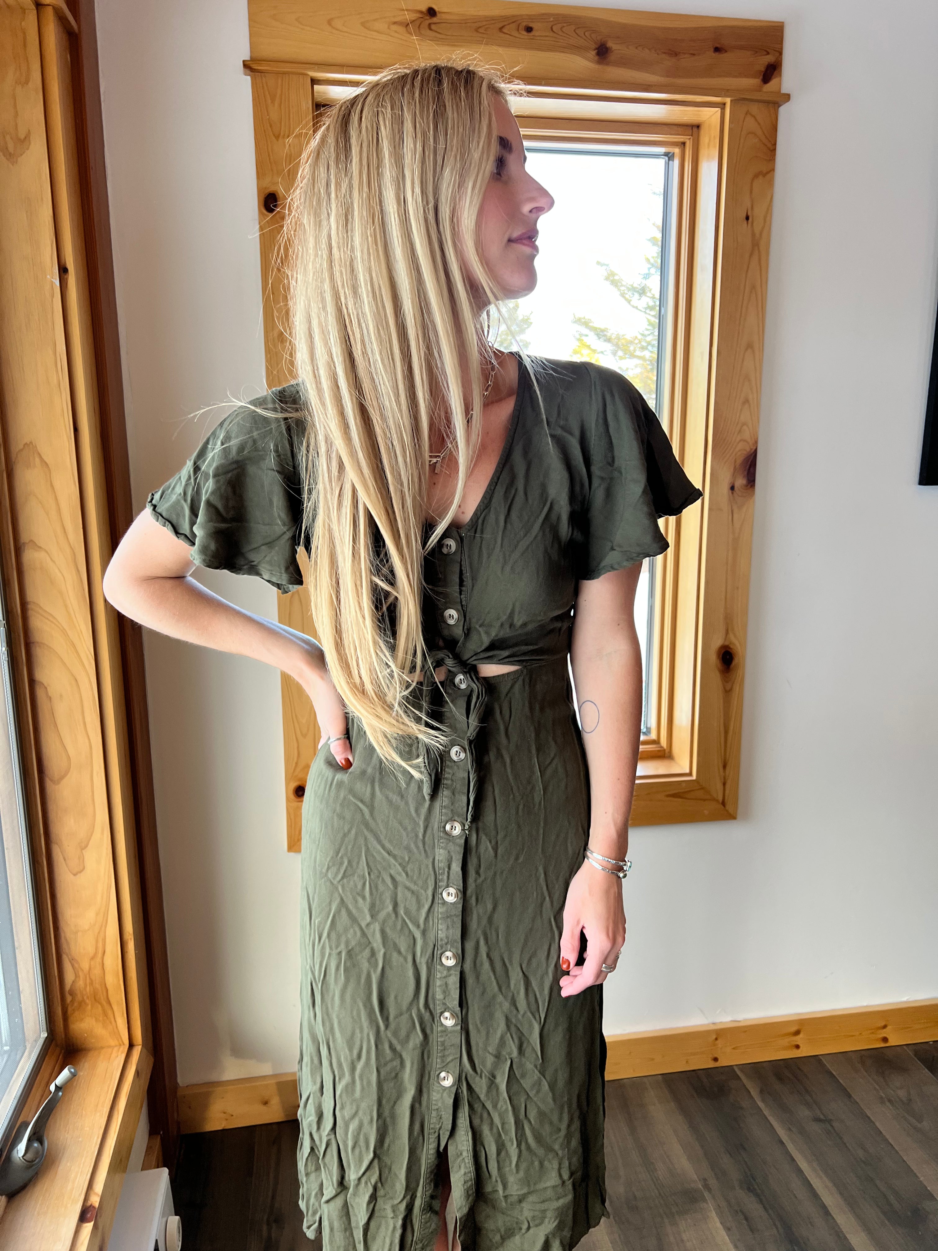 48: Olive Green Cutout Dress