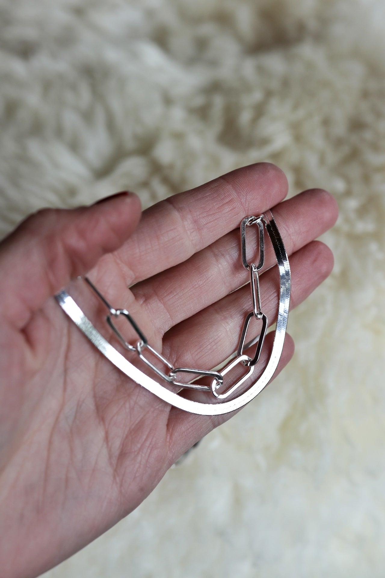Herringbone & Paperclip Chain Set