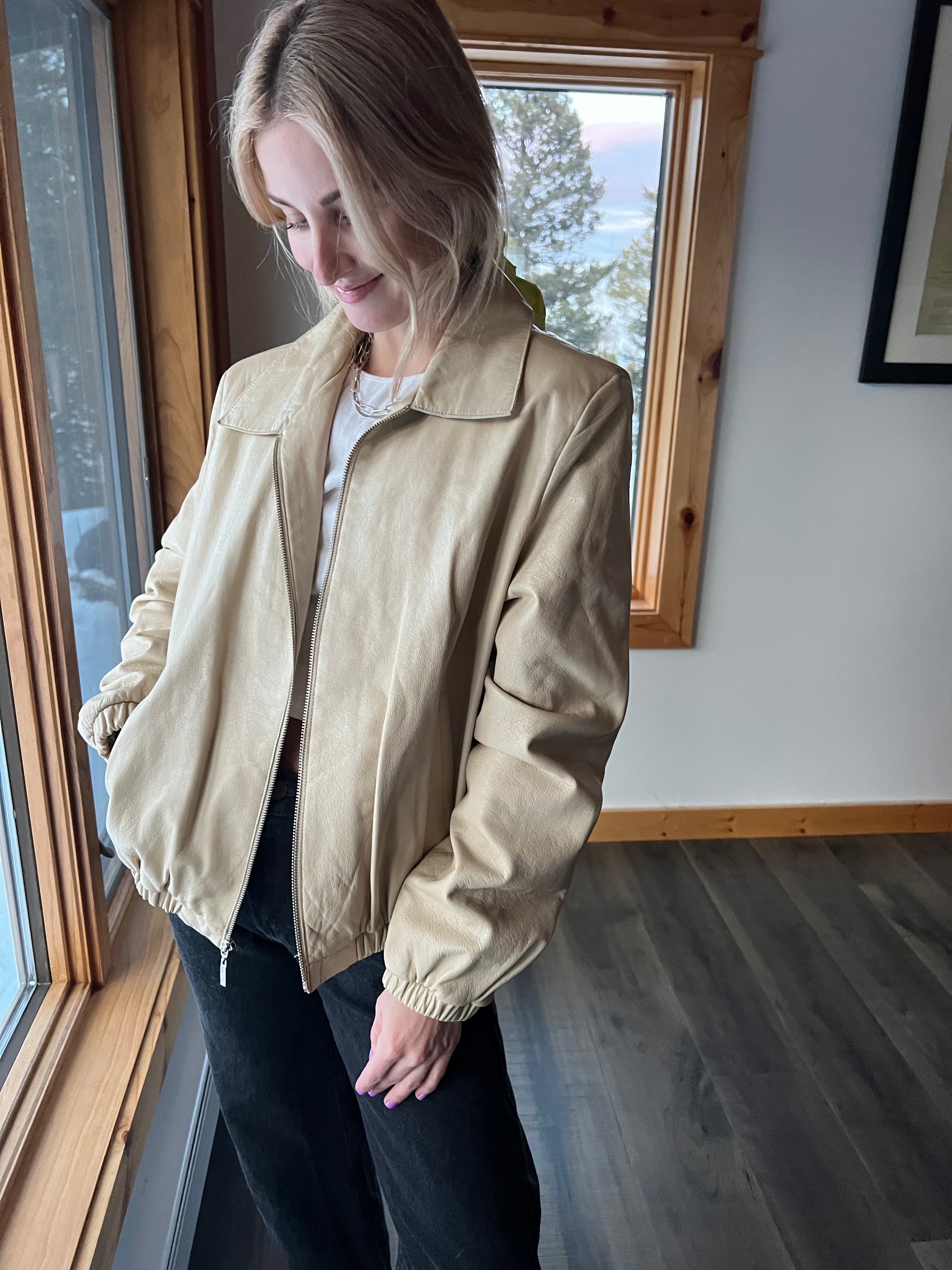 77: Tan Genuine Leather Jacket