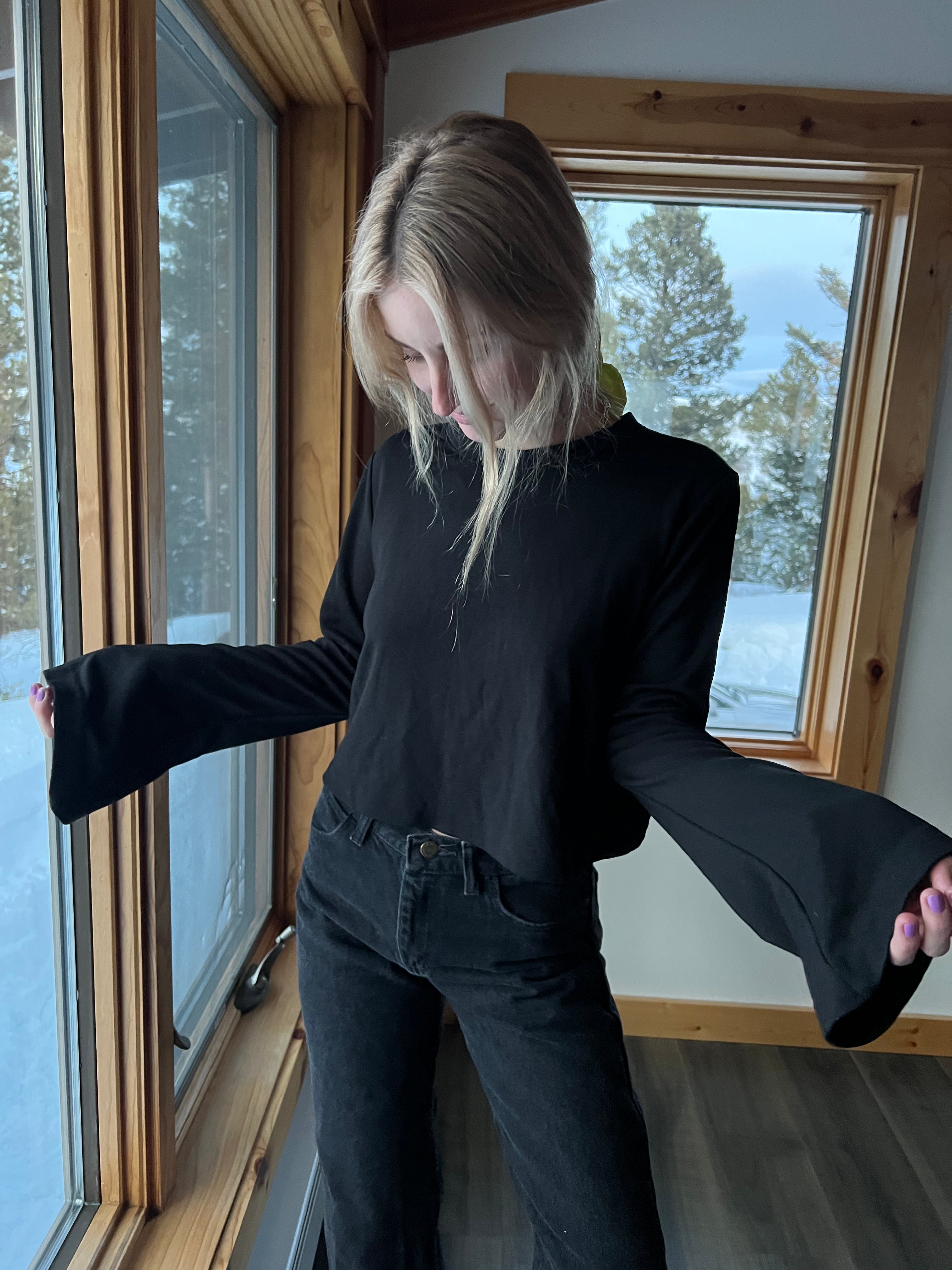 80: Black Bell Sleeve Top