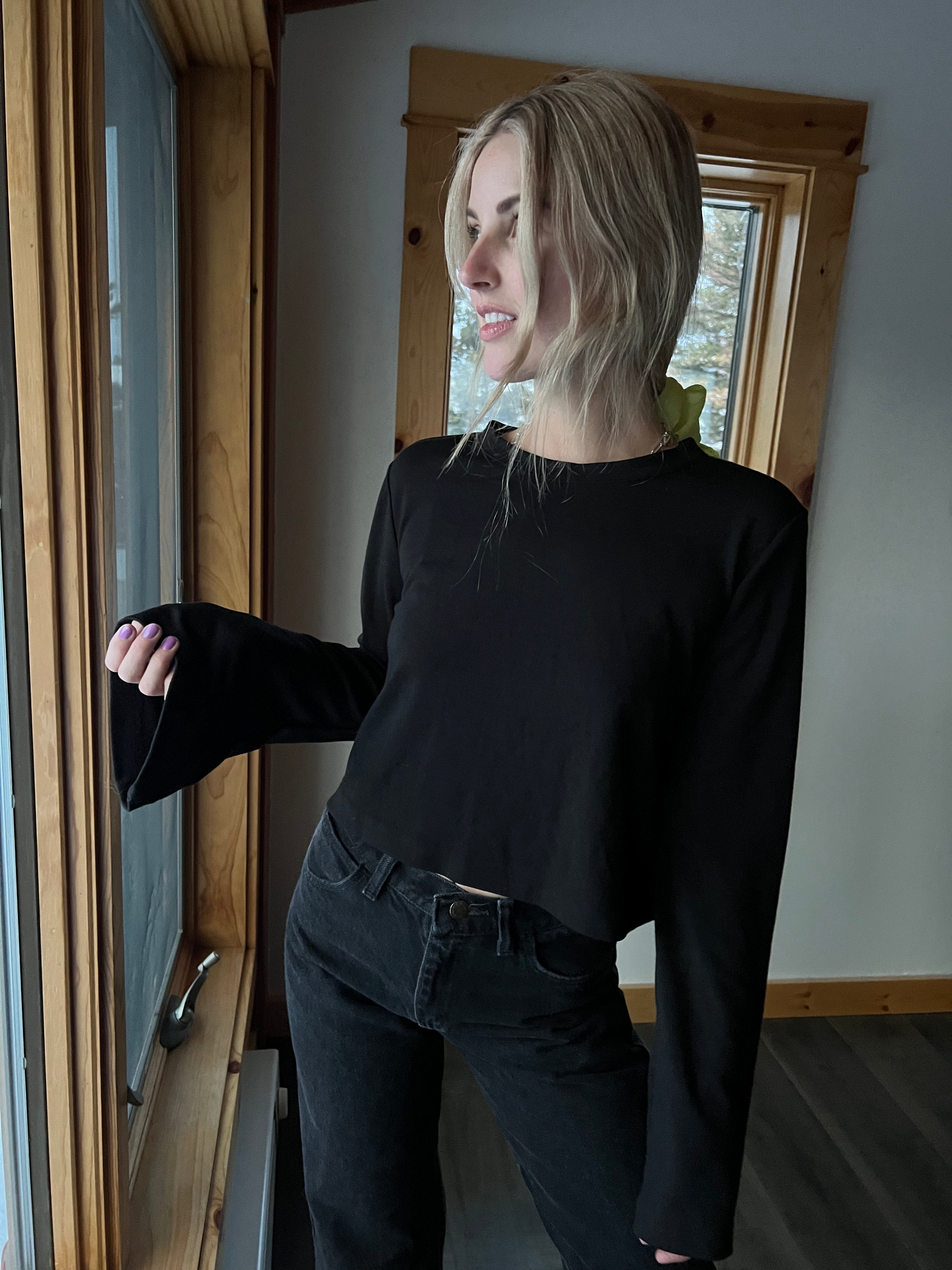 80: Black Bell Sleeve Top