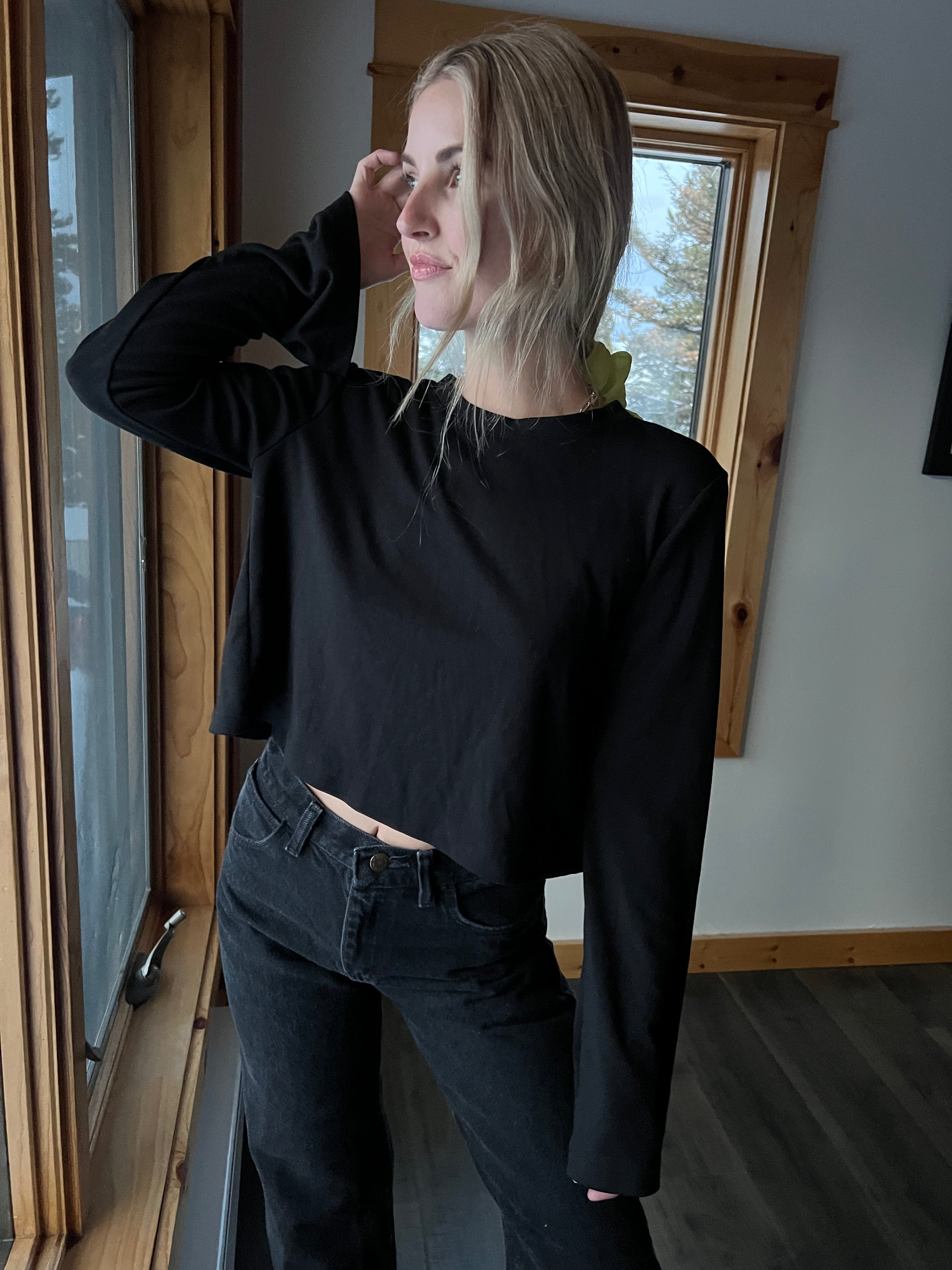 80: Black Bell Sleeve Top