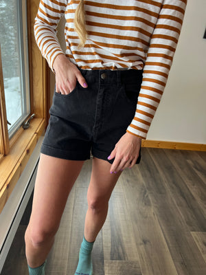 82: Black Denim Shorts