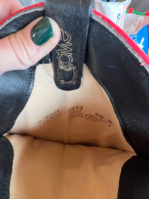 144: Black Leather Acme Cowgirl Boots 6.5